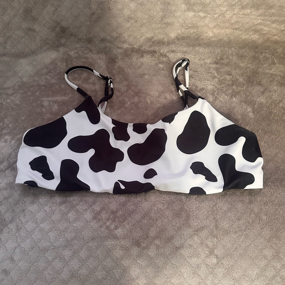 SHEIN Black and White Cow Print Bikini Top